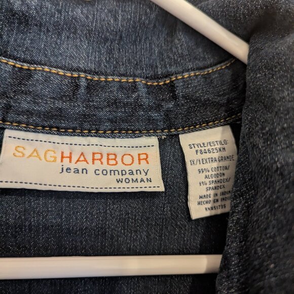 Sag Harbor Blue Denim Button Up Slant Pocket Jean Jacket -Women's Size 1X - Picture 4 of 6